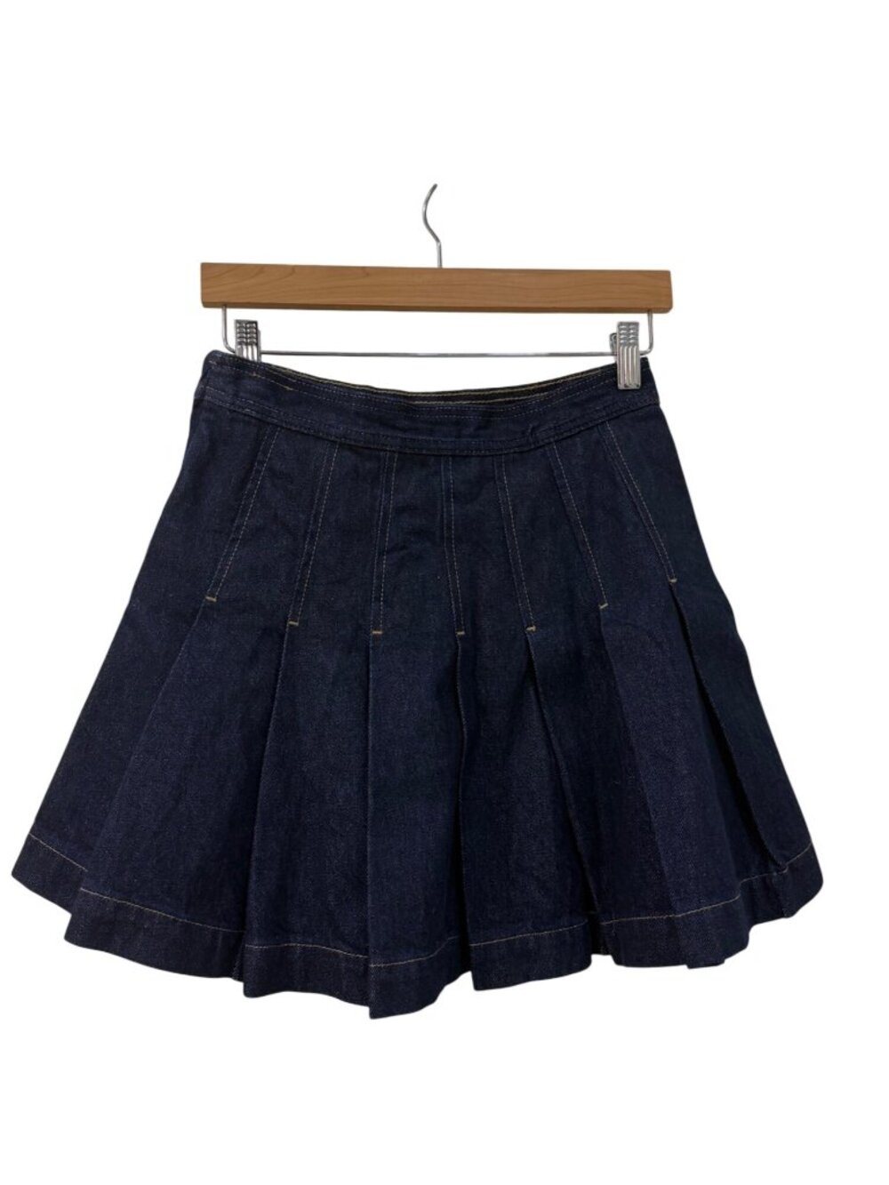 J Crew NWOT Dark Denim Pleated Skirt With Contrast Stitch Size 0P - Picture 4 of 8